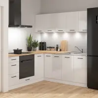 Conjunto de cocina de esquina Junona Line 200x200 brillo tiza con encimera