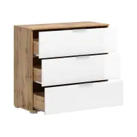 Cómoda Zele 95 cm con 3 cajones roble wotan/blanco brillo
