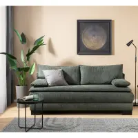 Sofá de tres plazas Lindon convertible con arcón chenilla verde