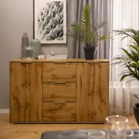 Cómoda Zele 135 cm con 2 puertas y 3 cajones roble wotan