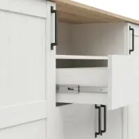 Cómoda Loksa 194 cm con 4 puertas, cajón y estante, pino andersen blanco/roble grandson