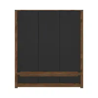 Armario de tres puertas Ruso 178 cm con cajones roble april/negro mate