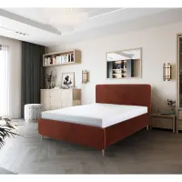 Cama tapizada Bondo 140x200 con arcón y somier naranja