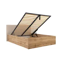 Cama Tetrix 160x200 con somier, arcón y cabecero tapizado roble wotan