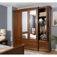 Armario de seis puertas Kent 227 cm con espejo y cajones castaño