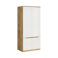 Armario de cuatro puertas Nuis 90 cm roble wotan/blanco brillo