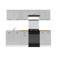 Кухонний гарнітур Junona Line 240 см світло-сірий глянець зі стільницею