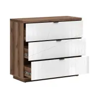 Cómoda Forn 106 cm con 3 cajones roble delano oscuro/blanco brillo