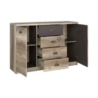 Cómoda Malcolm 130 cm con 2 puertas y 4 cajones roble canyon monument/gris wolfram/roble canyon monument estampado