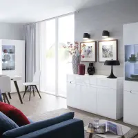 Cómoda Azteca Trio 150 cm con 3 puertas y 3 cajones blanco brillo