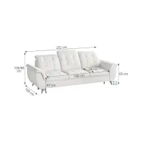 Sofá de tres plazas Doria convertible de terciopelo crema