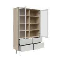 Vitrina Ema 105 cm con 2 puertas y 4 cajones nogal jackson hickory/gris claro