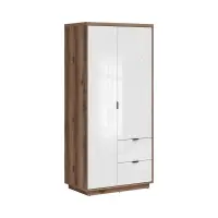 Armario de dos puertas Forn 94 cm con cajones roble delano oscuro/blanco brillo