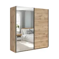 Armario de puertas correderas Tetrix 183 cm con espejo roble wotan