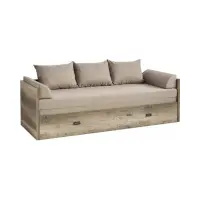 Cama extensible Malcolm 80-160x200 roble canyon monument con contenedor colchón y cojines beige
