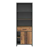 Estantería Weston 75 cm con puertas, cajón y 5 estantes pino old style