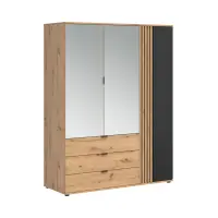 Armario de tres puertas Vabres 150 cm con 3 puertas y 3 cajones roble artisan listones