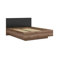 Cama Forn 160x200 con somier y contenedor roble delano oscuro/negro