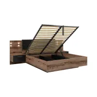 Cama Kassel 160x200 con somier y contenedor y 2 mesitas de noche roble monastery