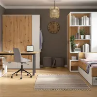 Armario de esquina derecho Homeland 136 cm vestidor con 2 puertas y 3 cajones blanco/roble artisan