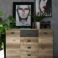 Cómoda Malcolm 130 cm con 2 puertas y 4 cajones roble canyon monument/gris wolfram/roble canyon monument estampado