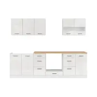 Conjunto de cocina Junona Line 260 cm tiza brillo con encimera