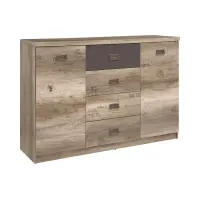 Cómoda Malcolm 130 cm con 2 puertas y 4 cajones roble canyon monument/gris wolfram/roble canyon monument estampado