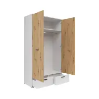 Armario de dos puertas Homeland 119 cm con 2 cajones blanco/roble artisan