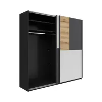 Armario de puertas correderas MIX 215 cm negro/gris claro/antracita/roble evoke