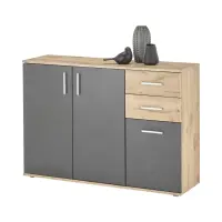 Cómoda BC 120 cm con 3 puertas y 2 cajones roble viking/gris