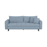 Sofá de tres plazas Sorella convertible con arcón, chenilla azul claro