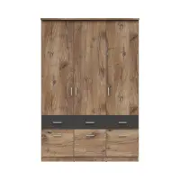 Armario de tres puertas Brando-3 136 cm con cajones roble flagstaff oscuro