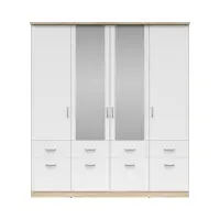 Armario de cuatro puertas Brando-4 181 cm con espejo y cajones blanco/roble sonoma