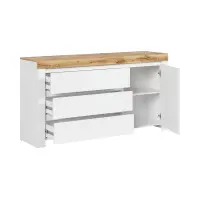 Cómoda Holten 156 cm con puertas y 3 cajones blanca/roble wotan