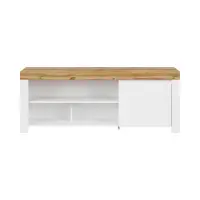 Mueble de TV con armario y estantes Holten blanco, roble wotan