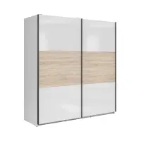 Armario de puertas correderas Tetrix 183 cm blanco brillo/roble sonoma
