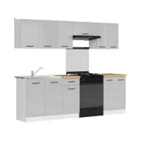 Кухонний гарнітур Junona Line 240 см світло-сірий глянець зі стільницею