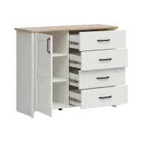 Cómoda Loksa 120 cm con puertas y 4 cajones pino blanco andersen/roble grandson