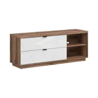 Mueble TV Forn 156 cm con 2 cajones y un estante roble delano oscuro/blanco brillo