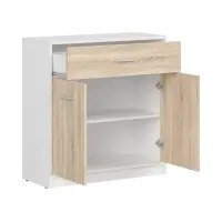 Cómoda Nepo Plus 80 cm con 2 puertas y un cajón blanco/roble sonoma