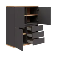 Cómoda Yamael 100 cm con 3 puertas y cajones grafito/roble artisan