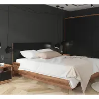 Cama Forn 160x200 con somier y contenedor roble delano oscuro/negro