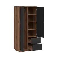 Armario de dos puertas Forn con cajones roble delano oscuro/negro mate