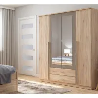 Armario de cuatro puertas Kredo 181 cm con espejo y cajones roble sonoma