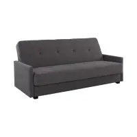 Sofá cama de tres plazas Maro con arcón, tejido trenzado gris oscuro