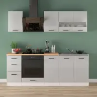 Кухонний гарнітур Junona Line 220 см світло-сірий глянець зі стільницею