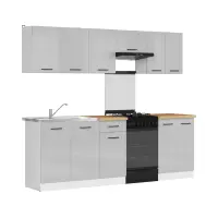 Кухонний гарнітур Junona Line 230 см світло-сірий глянець зі стільницею