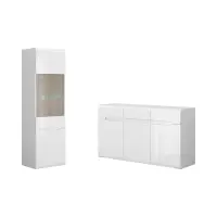 Conjunto Azteca Trio cómoda y vitrina blanco brillo