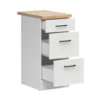 Mueble bajo de cocina Junona Line 40 cm con cajones brillo tiza con encimera