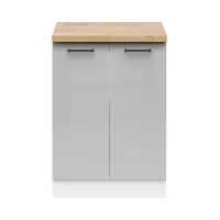 Armario de cocina inferior Junona Line 60 cm de dos puertas gris claro brillo con encimera